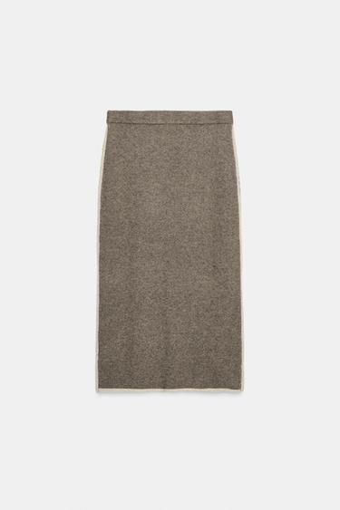 JUPE MI-LONGUE EN MAILLE À LISERÉS CONTRASTANTS - Gris taupe de Zara - Image 5