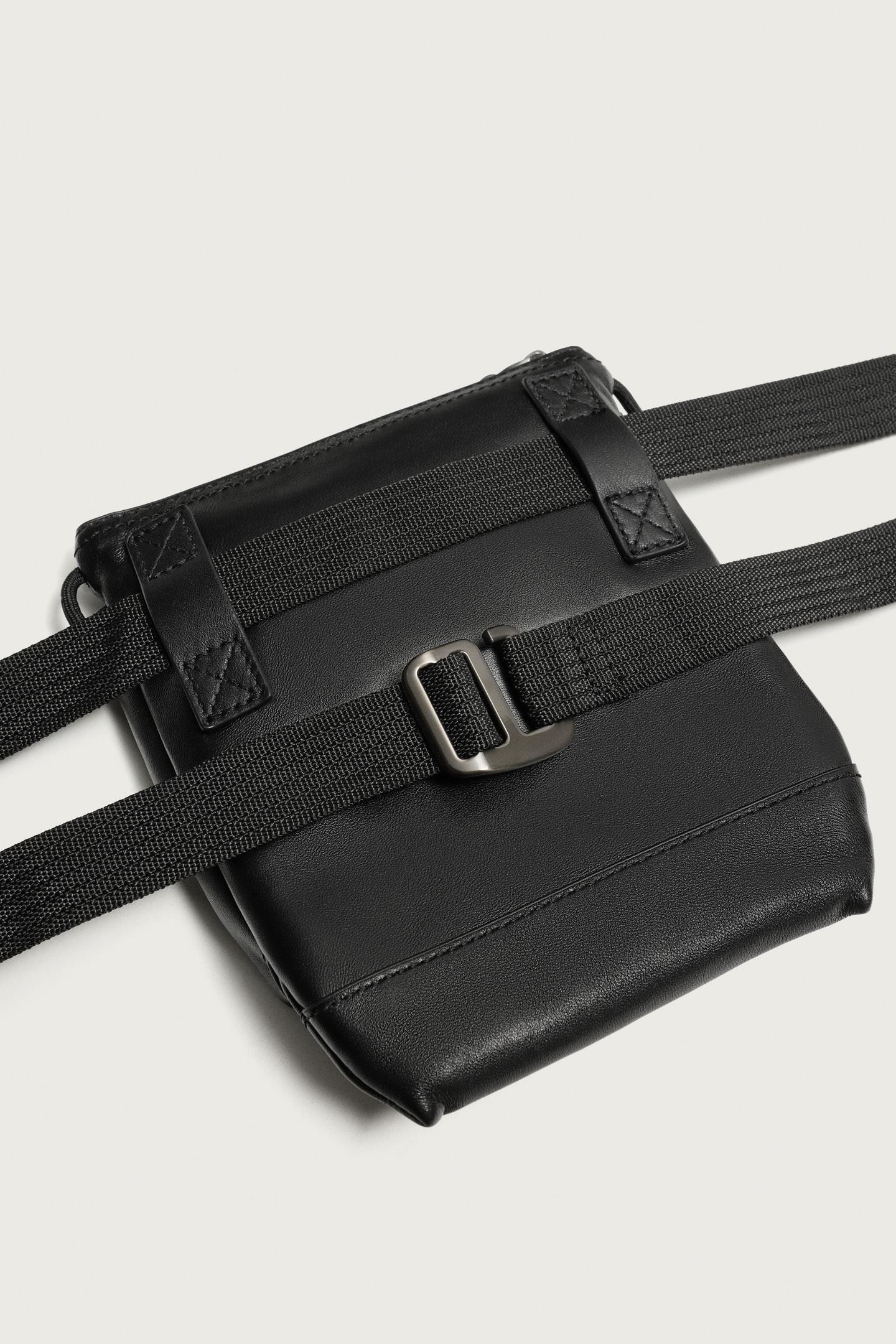 Мужская сумка Zara Aaron Levine X ZARA Leather Crossbody, цвет: Чёрный — фото 6