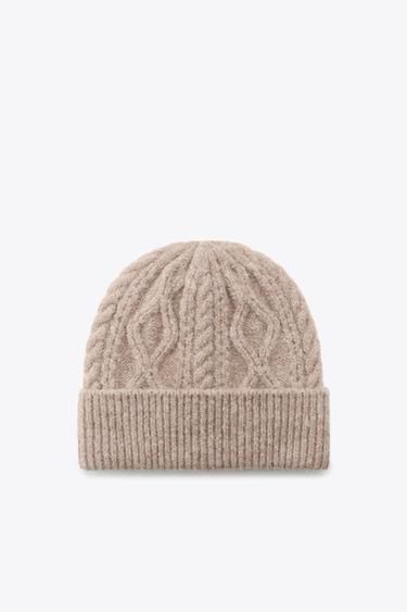 Zara CABLE KNIT BEANIE - taupe brown