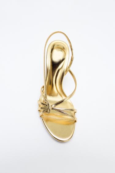 LAMINATED STRAPPY HIGH-HEEL SANDALS - Gold by Zara