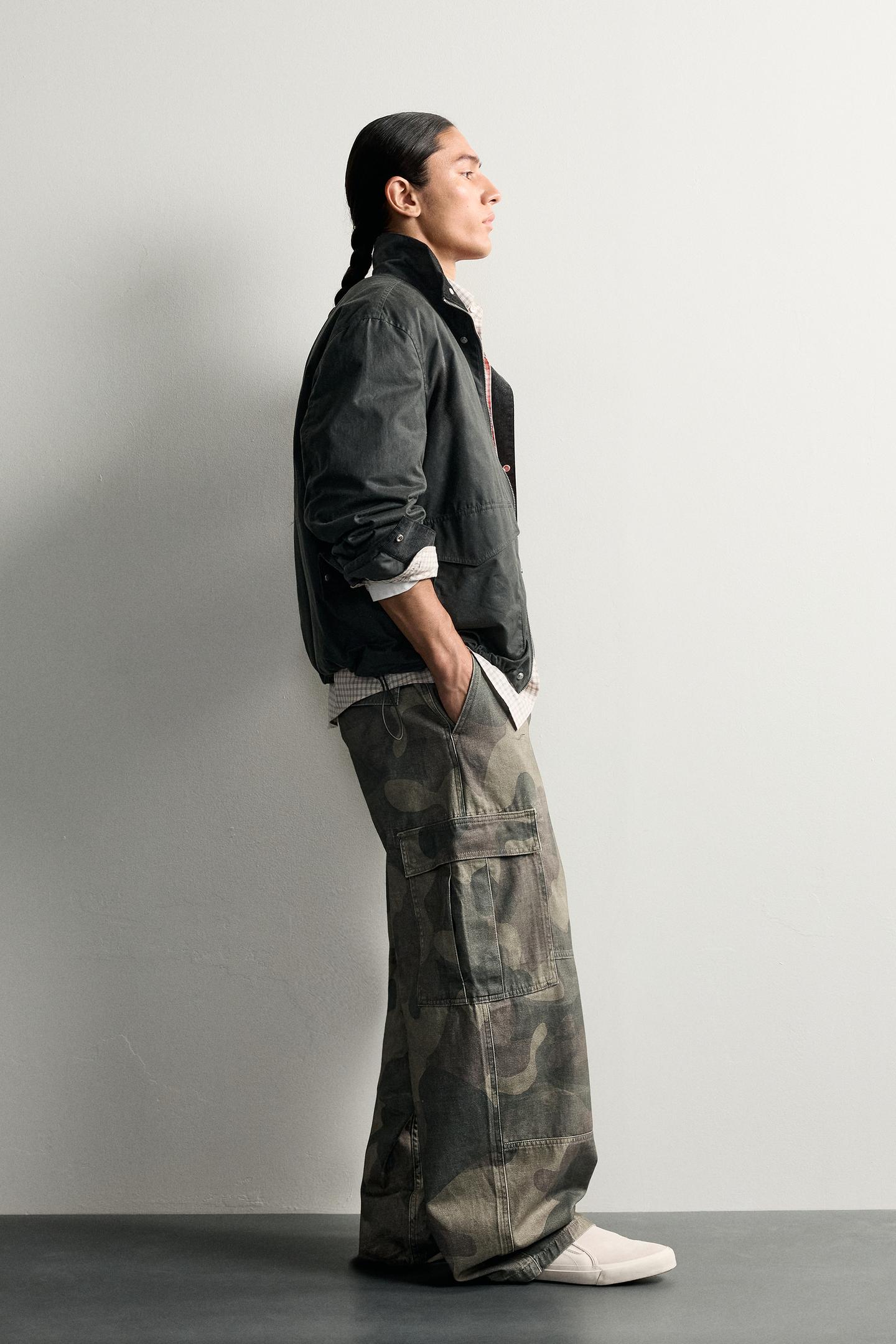 Мужские брюки Zara Printed Cargo Balloon Fit, цвет: Хаки — фото 4