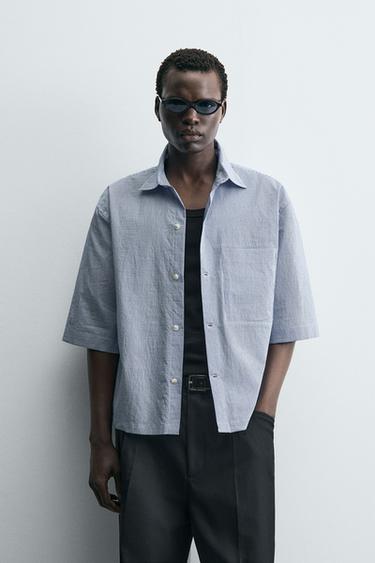 CAMISA COM ESTRUTURA LISTRADA - Azul / Branco da Zara