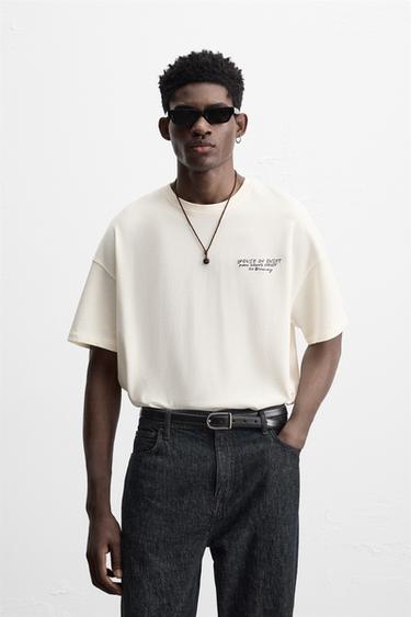 Zara HEAVY WEIGHT COMBINED PRINT T-SHIRT - Oyster-white