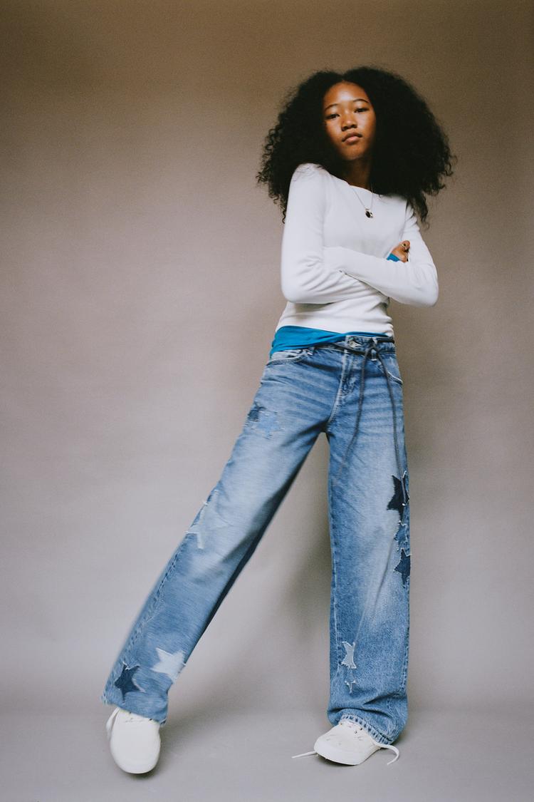 Jeans wide leg parches estrellas