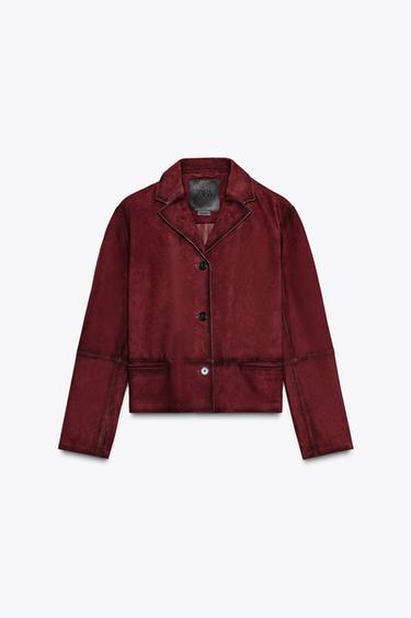 Zara 100% SUEDE LEATHER BLAZER ZW COLLECTION - Wine - Image 0