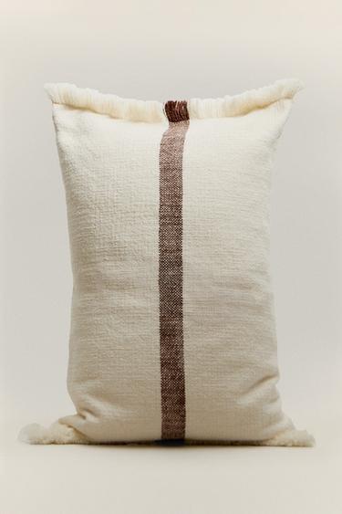 STRIPED CUSHION COVER WITH FRINGING - Printed by Zara