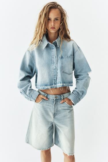 BERMUDES BAGGY DENIM TRF DE TIR MITJÀ - Blau clar de Zara