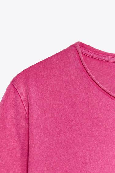 T-SHIRT DÉLAVÉ MANCHES COURTES - Fuchsia de Zara - Image 7