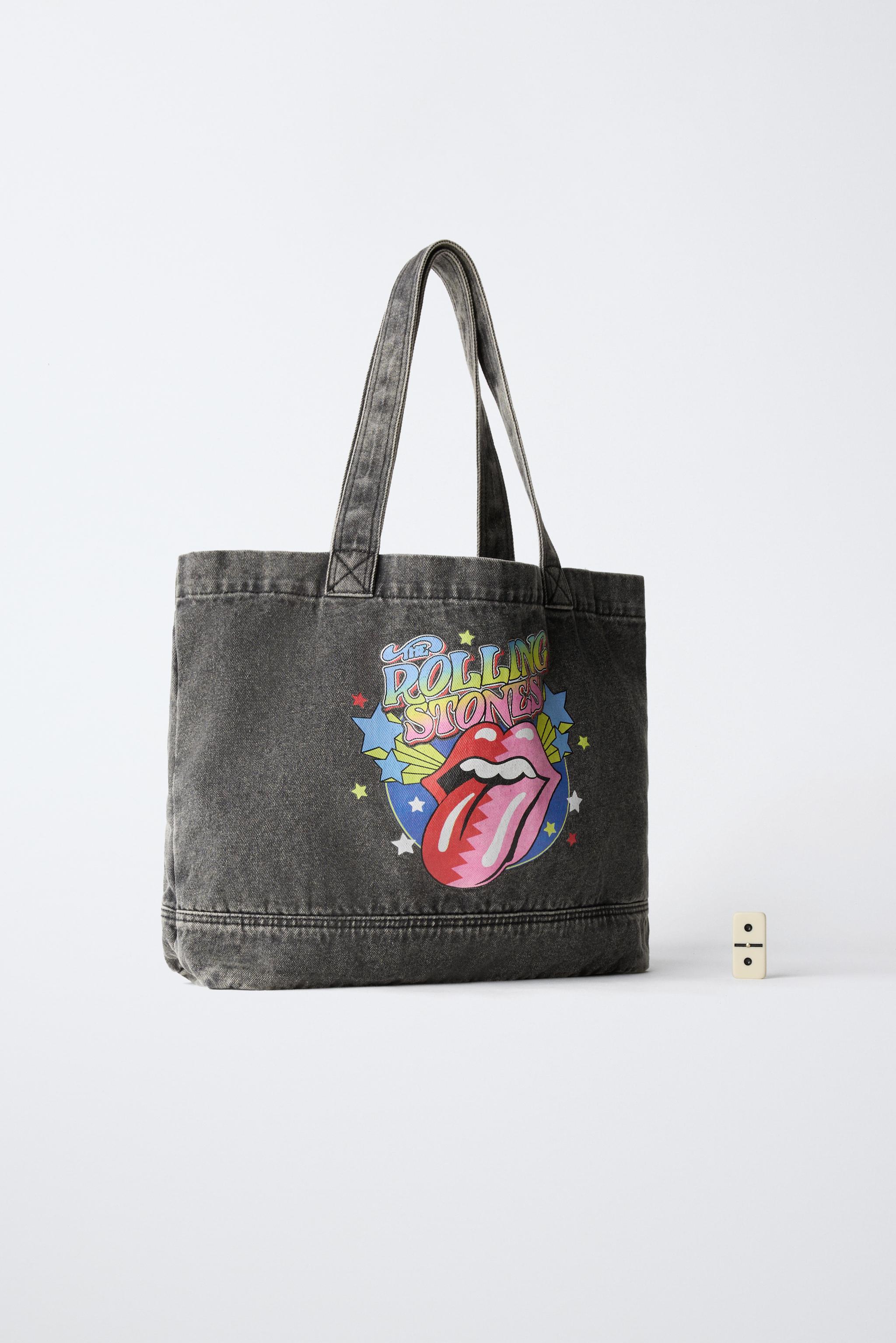 デニム調ザ・ローリング・ストーンズ©トートバッグ - ブラック | ZARA