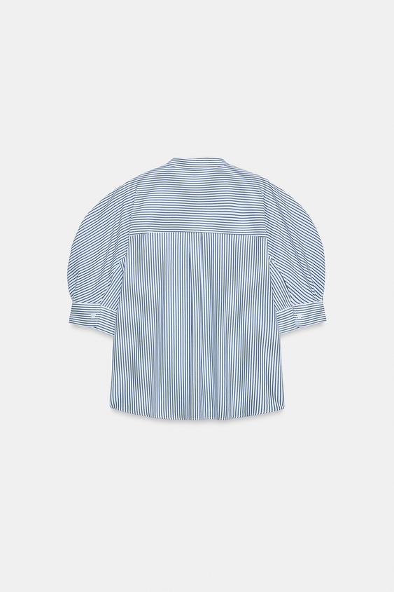 ZW COLLECTION ボタン付きポプリンシャツ - 青色/白色 | ZARA Japan / 日本