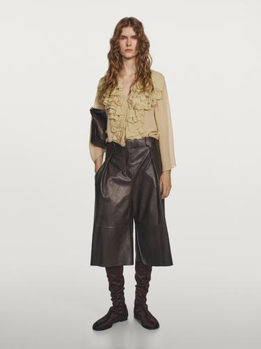 Zara Flowing blouse with ruffled neckline - STUDIO - Mustard - Image 0