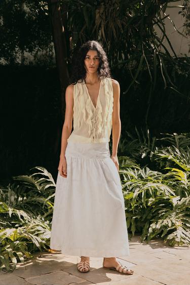 Zara TEXTURED MIDI SKIRT - White