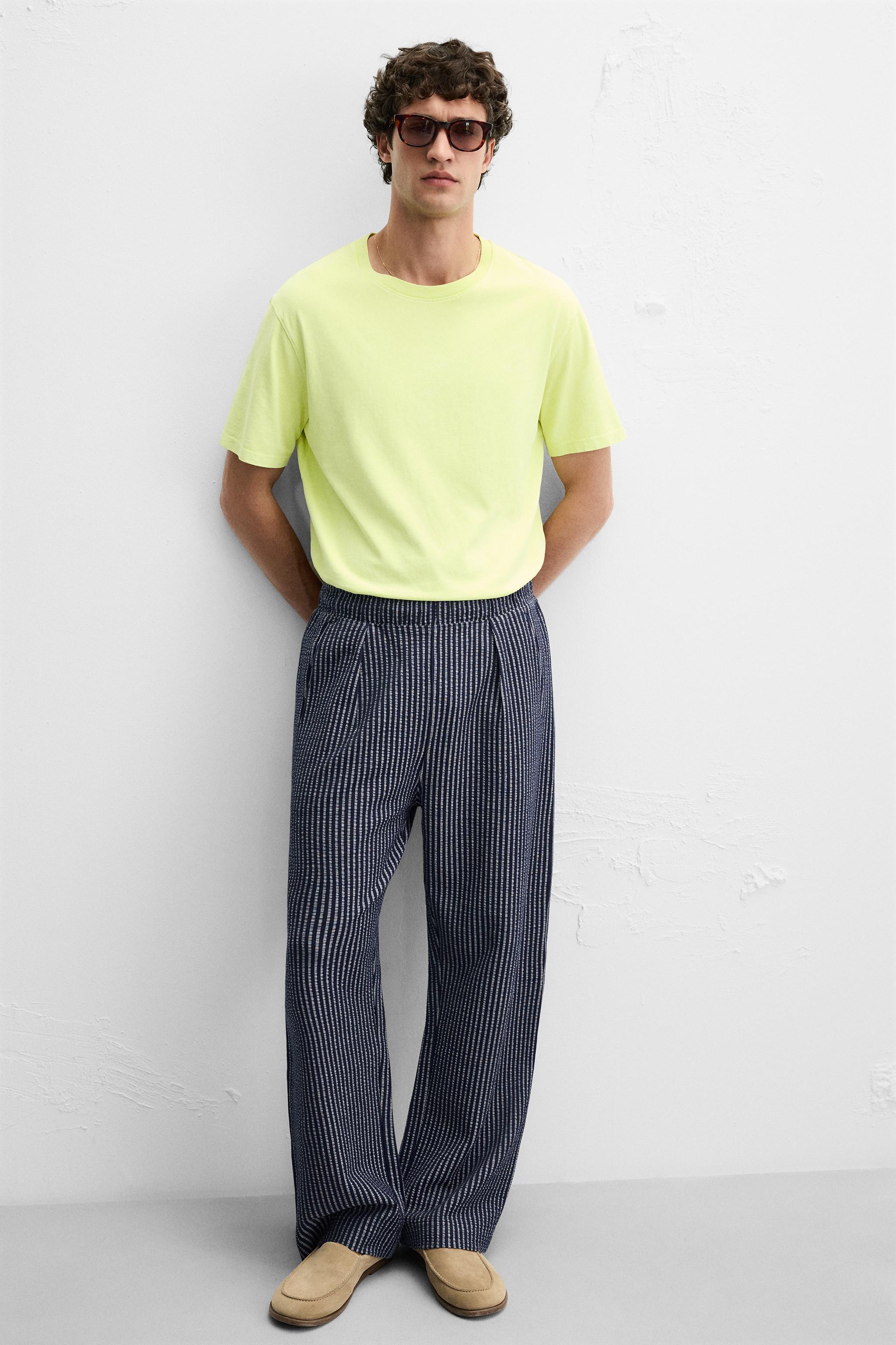 RELAXED FIT SEERSUCKER PANTS - Navy / White | ZARA United States