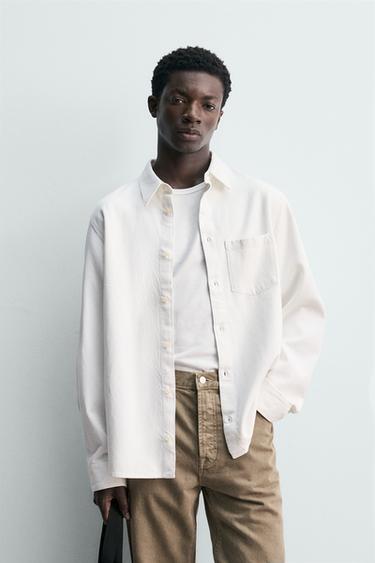 Zara 標準版垂墜丹寧襯衫 - 裸色