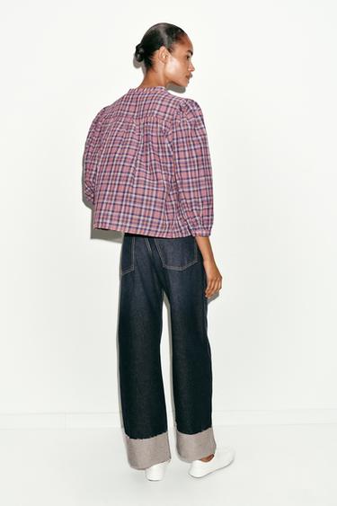 ROUND NECK CHECK BLOUSE - Multicoloured by Zara - Image 4
