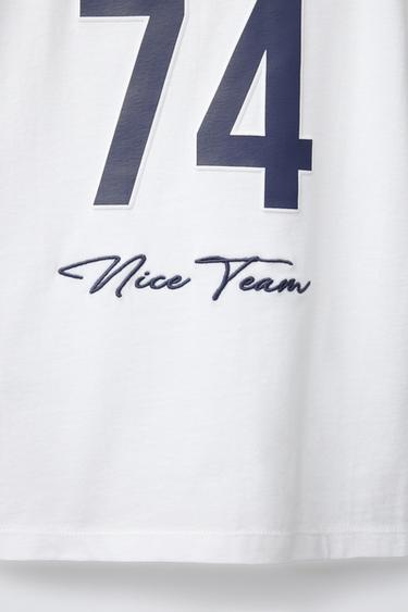 VARSITY SLOGAN T-SHIRT WITH RAISED DETAIL - Oyster-white by Zara - Image 3