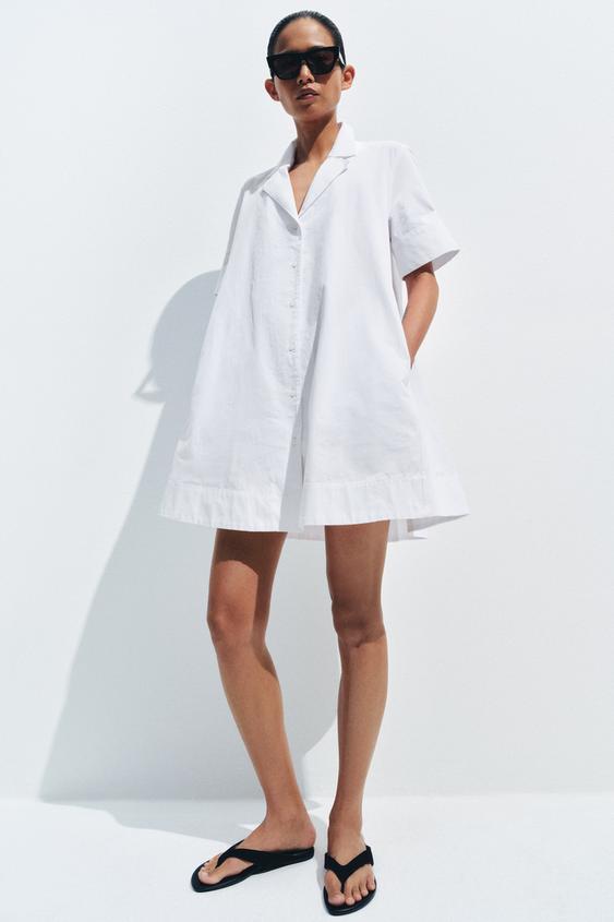 VESTIDO CAMISERO MANGA CORTA ZW COLLECTION - Blanco de Zara - Imagen 0