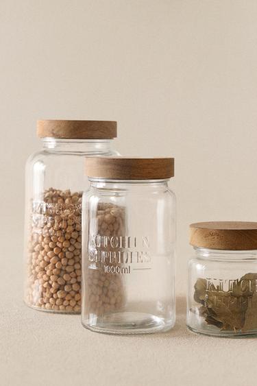 GLASS SCREW-ON STORAGE JAR - Light beige by Zara