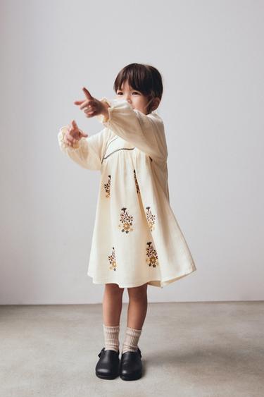 SMOCKED EMBROIDERED DRESS - Ecru by Zara