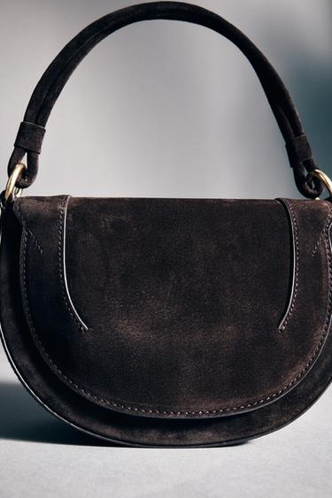 BOLSO PIEL BANDOLERA - Chocolate de Zara