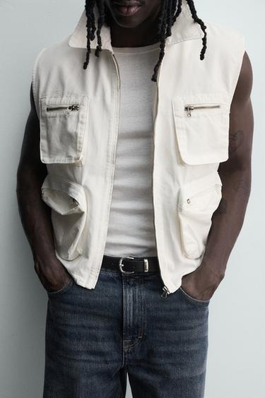 GILET COUPE DÉCONTRACTÉE POCHES UTILITY - Blanc cassé de Zara - Image 5