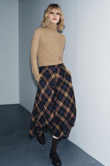 Zara ZARA WOMAN COLLECTION 格紋斗篷半身裙 LIMITED EDITION - 藍色