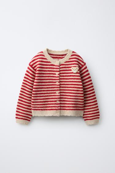 GILET EN MAILLE IMPRIMÉ À RAYURES PIÈCE - Écru / Rouge de Zara