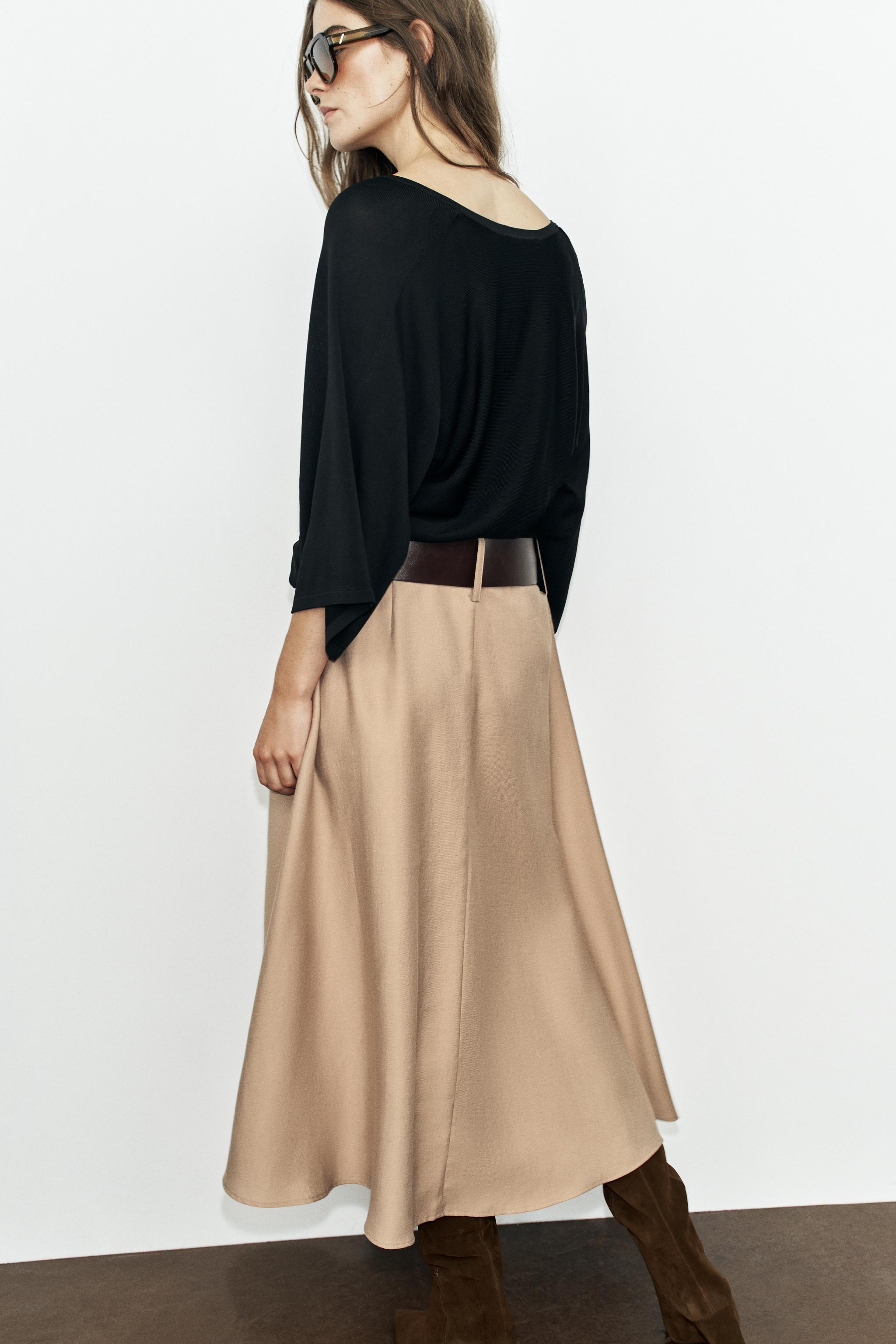 Женские юбки Zara BELTED MIDI SKATER SKIRT — фото 6