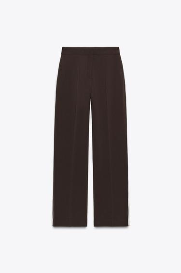 STRAIGHT-LEG TROUSERS WITH SIDE STRIPE - Brown by Zara