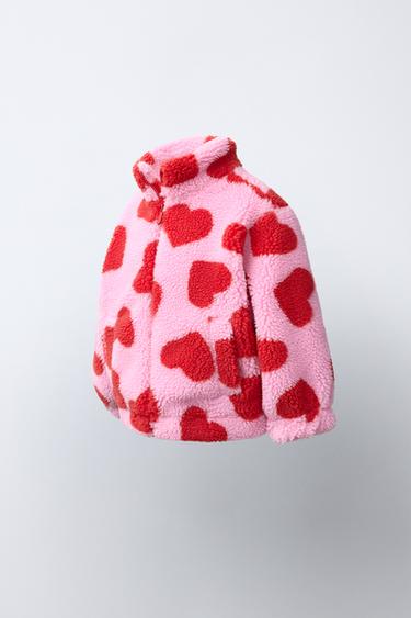 BLOUSON EFFET MOUTON IMPRIMÉ CŒURS - Rose de Zara - Image 1
