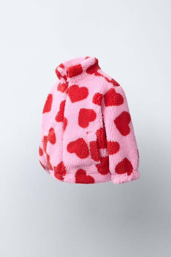 BLOUSON EFFET MOUTON IMPRIMÉ CŒURS - Rose de Zara - Image 1