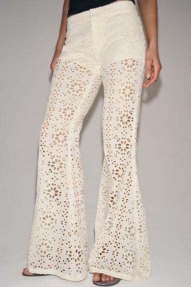 PANTALON ÉVASÉ BRODÉ ZW COLLECTION - Écru de Zara - Image 3