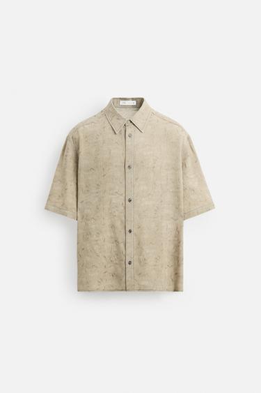 Zara VISCOSE JACQUARD SHIRT - Beige