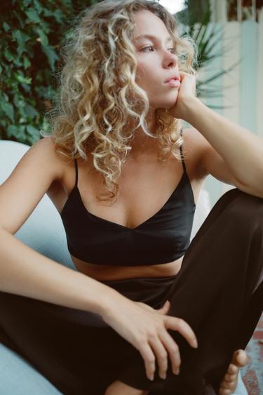 100% SILK CROP TOP - Black by Zara