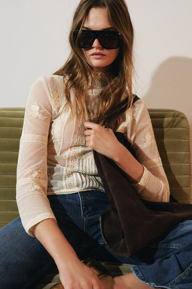 Zara ZW COLLECTION ROMANTIC LACE BLOUSE - Ecru - Image 0