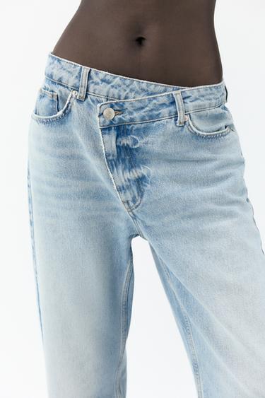 Z1975 STRAIGHT FULL LENGTH HIGH-WAIST WRAP WAIST JEANS - Light blue by Zara