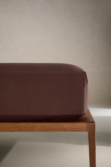 パーケルコットン ボックスシーツ | 高さ40CM（300スレッド）ブラウンZaraのパーケルコットン ボックスシーツ | 高さ40CM（300スレッド） - ブラウン 