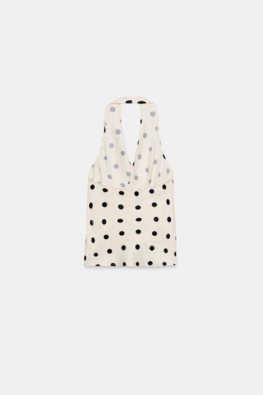 TOP SATINÉ HALTER À POIS - Blanc / Noir de Zara - Image 5