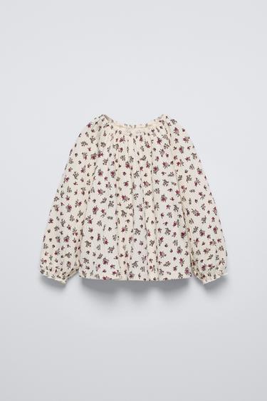 TEXTURED BLOUSE WITH FLORAL PRINT - Ecru by Zara - Image 0