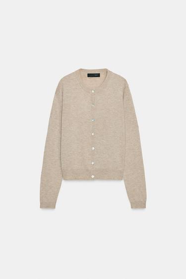 WOOL BLEND CARDIGAN WITH LONG SLEEVES - Mink by Zara - Image 4