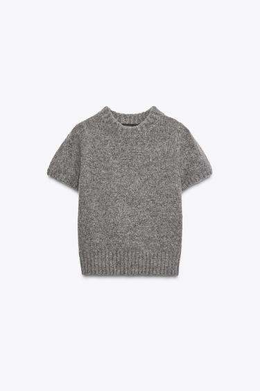 SHORT SLEEVE WOOL TOP - Grey by Zara