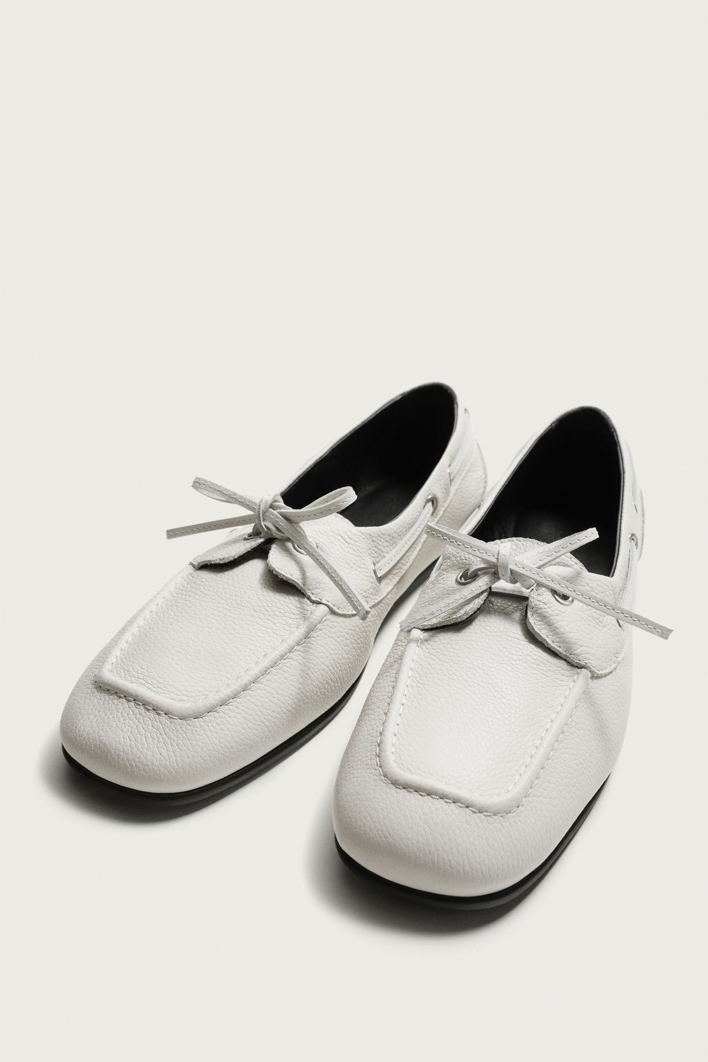 Туфли Zara Leather Boat, цвет: Молочный белый — фото 5
