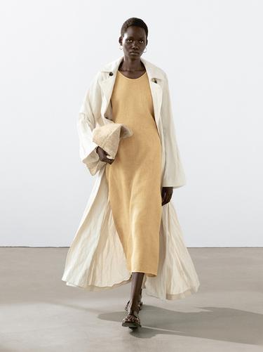 Robe longue 100 % lin à encolure américaine - Jaune de Zara - Image 0