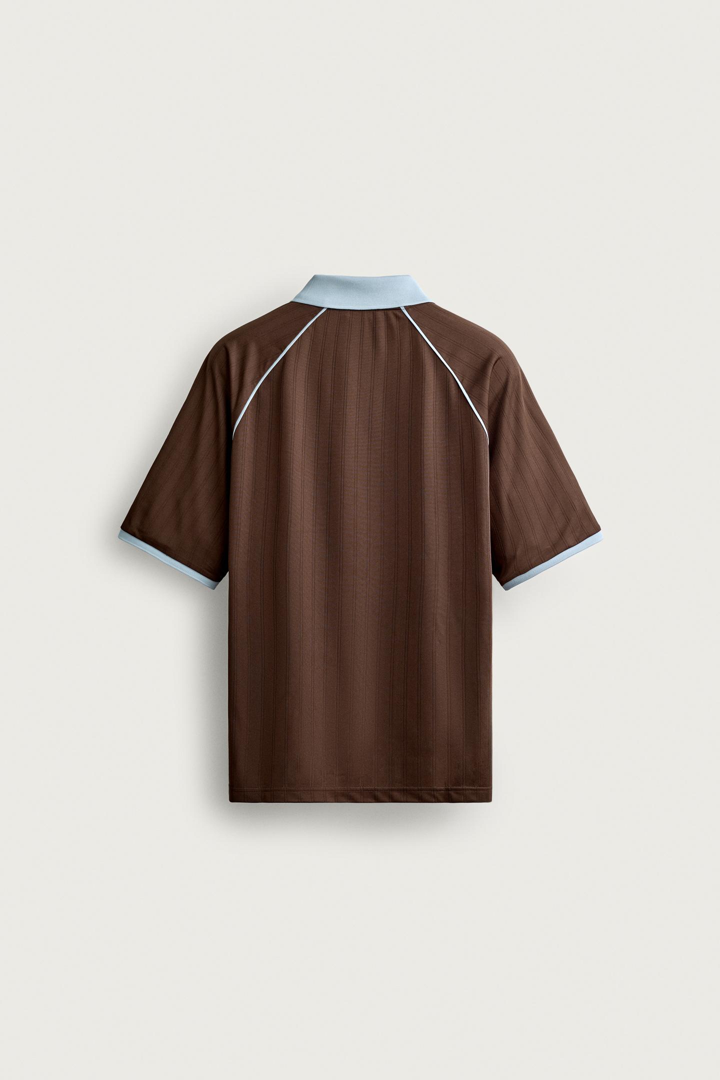 Мужское поло Zara Retro Soccer Relaxed Fit Polo, цвет: Коричневый — фото 8
