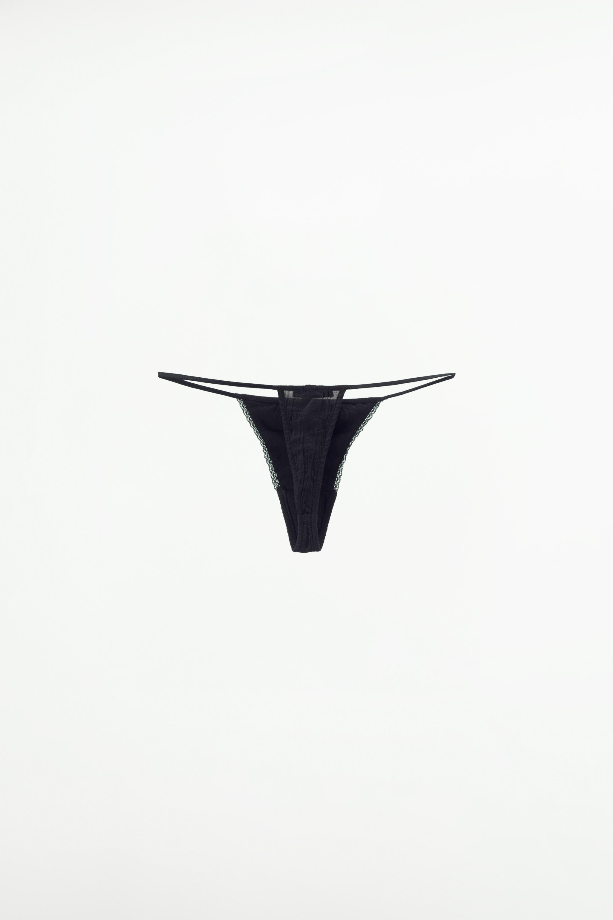 TEXTURED LACE THONG - Black