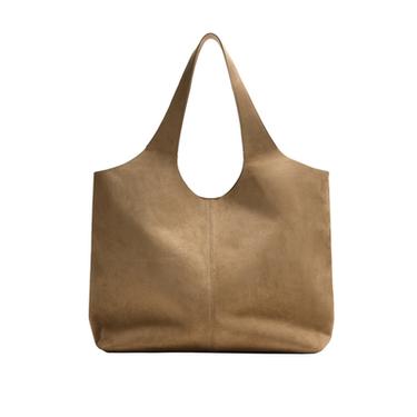 Zara LEATHER SHOPPER BAG - Sandy Brown