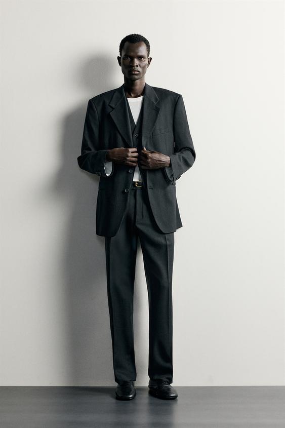 STRIPED RELAXED FIT SUIT BLAZER - Black by Zara - Image 0