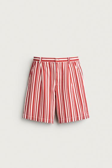 BERMUDA WIDE FIT À RAYURES - Rouge de Zara