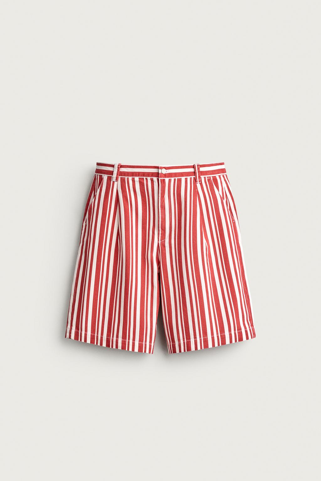 STRIPED WIDE-LEG BERMUDA SHORTS