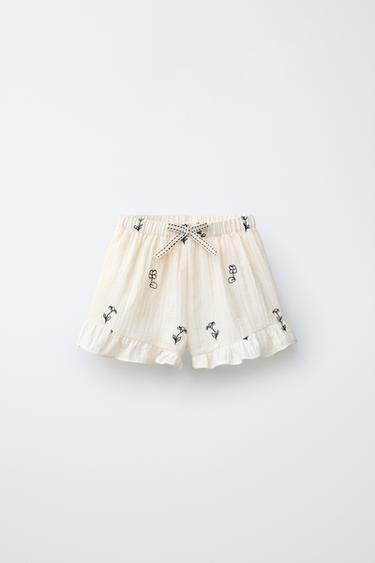 BERMUDA TEXTURÉE FLEURS BRODÉES - Écru de Zara - Image 0